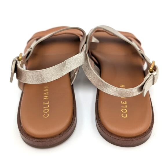 Cole Haan Fawn Women's Slingback Flat Sandal Strappy Tan/Gold Buckle Size 7.5B - Picture 4 of 11